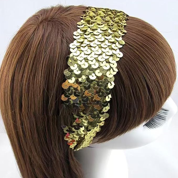 2PCS Elastic Sparkly Headband 5cm Wide Black Sequin Headbands For Women,Non-Slip Glitter Sport Headband - Image 3