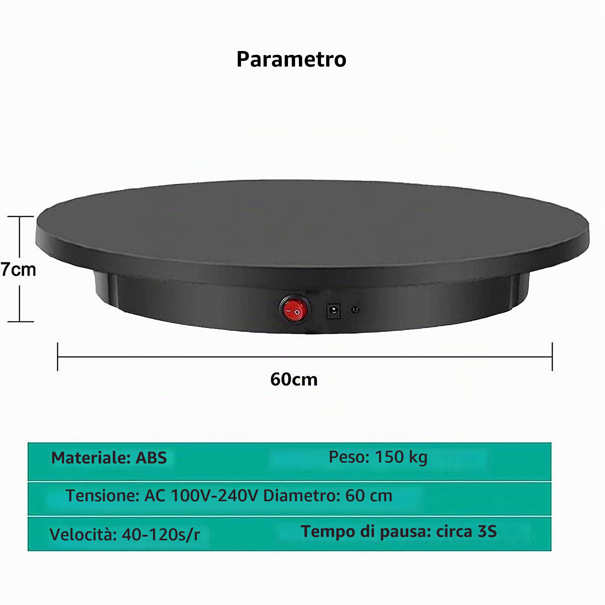 Piattaforma Girevole Automatica 360 Gradi, Piatto Girevole Elettrico, 60cm/42cm Base Girevole, Espositore Girevole Carico 150kg, per Esposizione di Prodotti, Video, Fotografia,Black-60CM