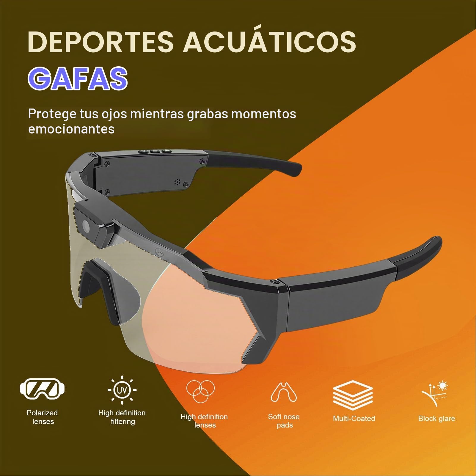 GOWENIC Gafas Deportivas POV con Cámara 1080P 12MP, Gafas de Sol Inteligentes WiFi con Lente Gran Angular, para Esquí, Ciclismo, Senderismo y Deportes Al Aire Libre