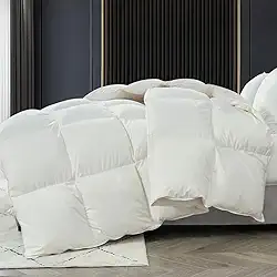 Luxuoso edredom de plumas de ganso, capa de algodão egípcio ultramacio, peso de enchimento de 1,6 kg de calor médio, enchimento de edredom fofo para todas as estações com torneiras de canto