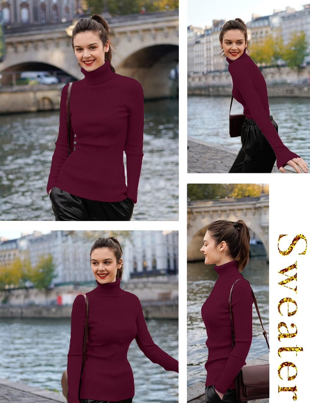 DENIMHOLIC Women's Cotton Turtle Neck Sweater (in, Alpha, XL, DK Wine) - Image 3 thumbnail
