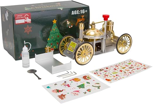 Metal Steam-Powered Car Model, Hot Air Stirling Steam Engine Model, Educational Mechanical Vehicle Artwork