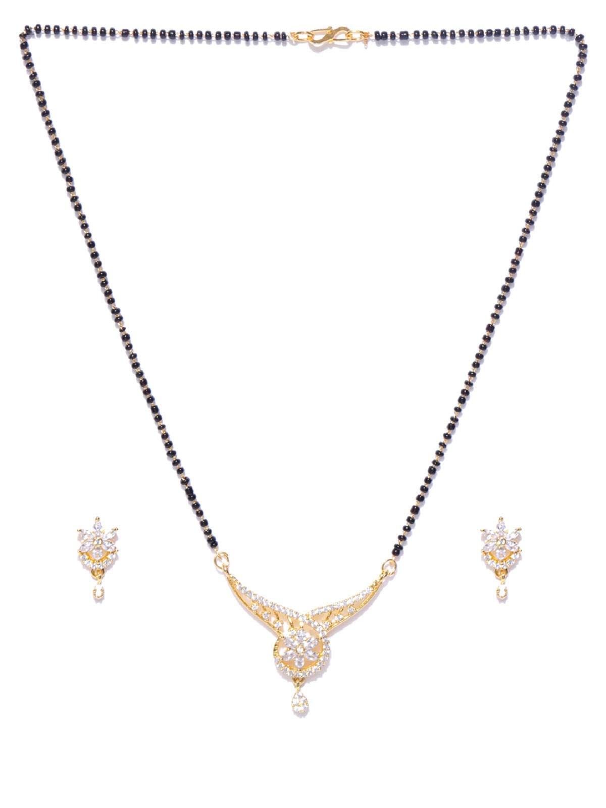 Designer Floral Shaped American Diamond Mangalsutra Set