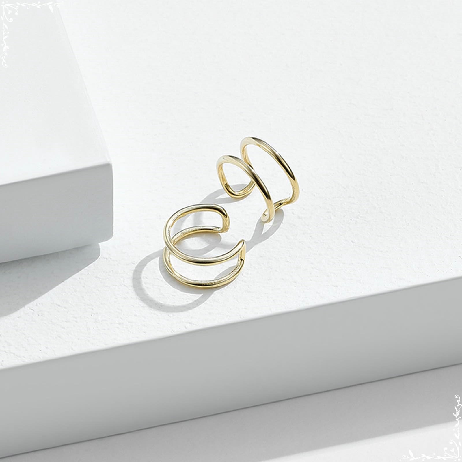 Daesar Orecchini Oro Donna 9K 375, Orecchini Ear Cuff Donna Doppia Fila Geometrico Lucido Non Piercing Orecchino Oro Giallo per Fidanzamento Matrimonio
