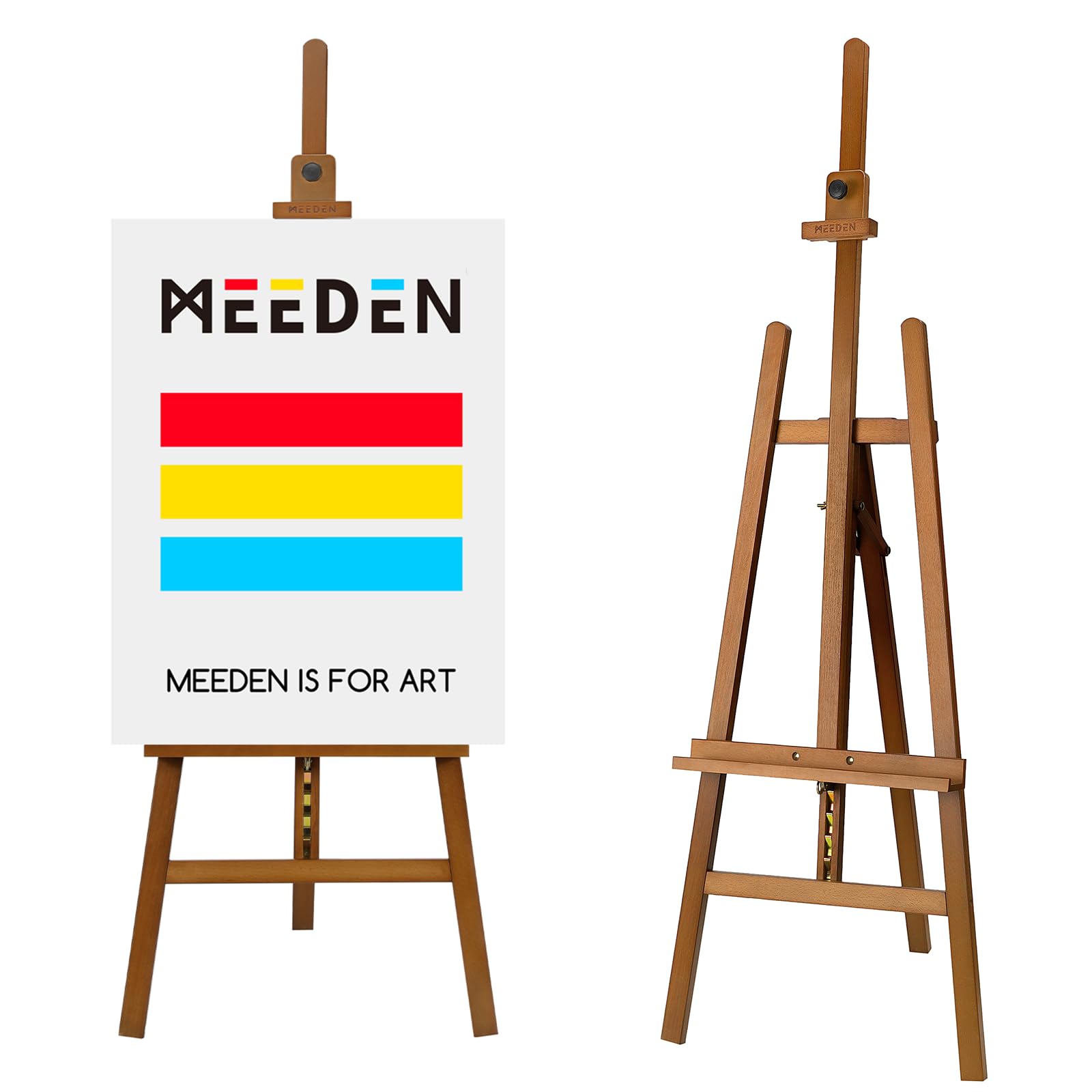 MEEDEN Painting Wooden Art Easel: Solid Beechwood Display Easel Stand Hold Canvas up to 109cm - Adjustable Easel from 145-193cm for Adults Student Studio Gallery - Walnut