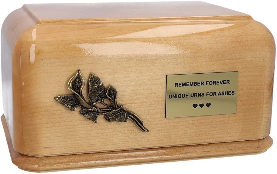 Solid Oak Cremation Urn for Adult Unique Memorial Funeral urn for Human Ashes (Cross + Memorial Plaque)