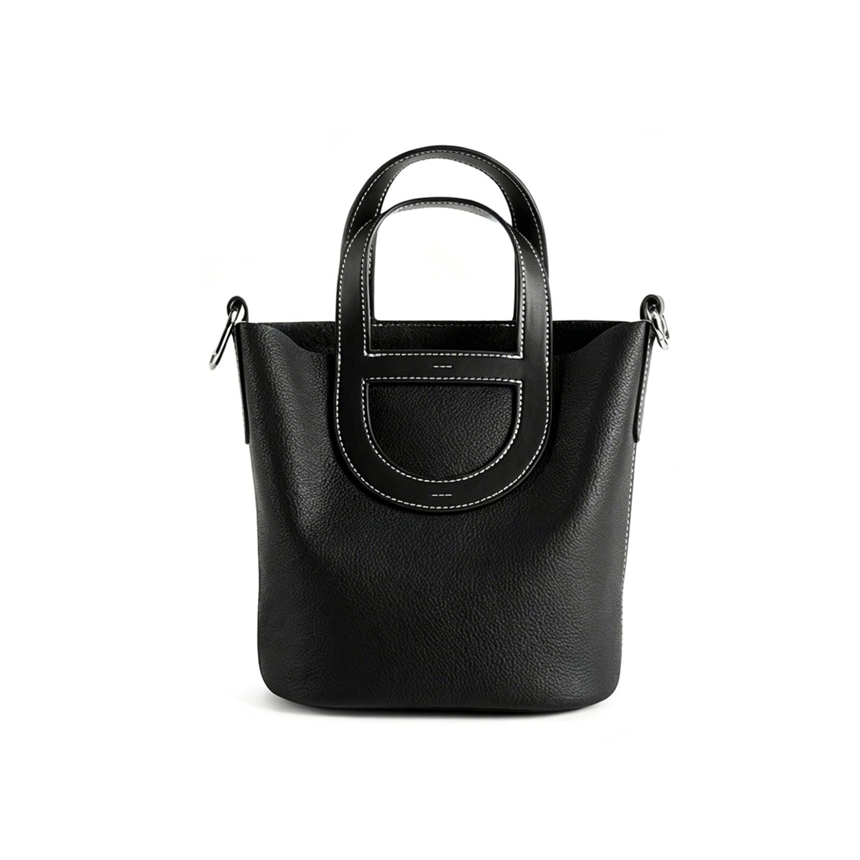 Premium Full Grain Togo Leather Bucket Bag, Women's Crossbody & Top Handle Tote, Small Satchel Purse with Detachable Strap