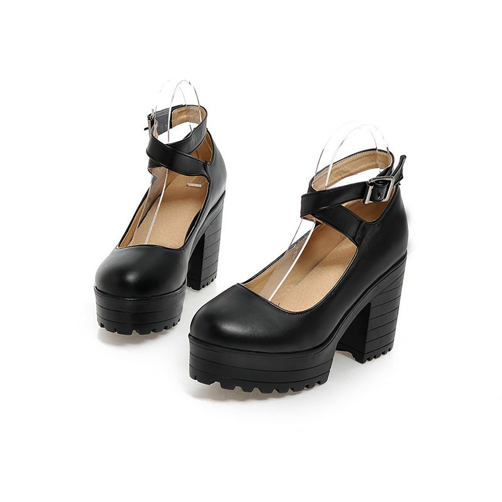 Damen plattform Mary Janes klobige High Heels, für Arbeit, Party, Büro | Pumps, gekreuztem ,Knöchelriemen