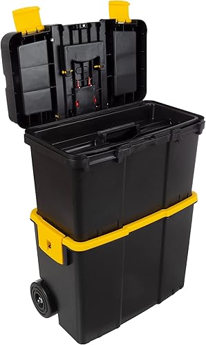Stalwart - 75-3042 Caja de herramientas portátil apilable con ruedas color negro amarillo transparente
