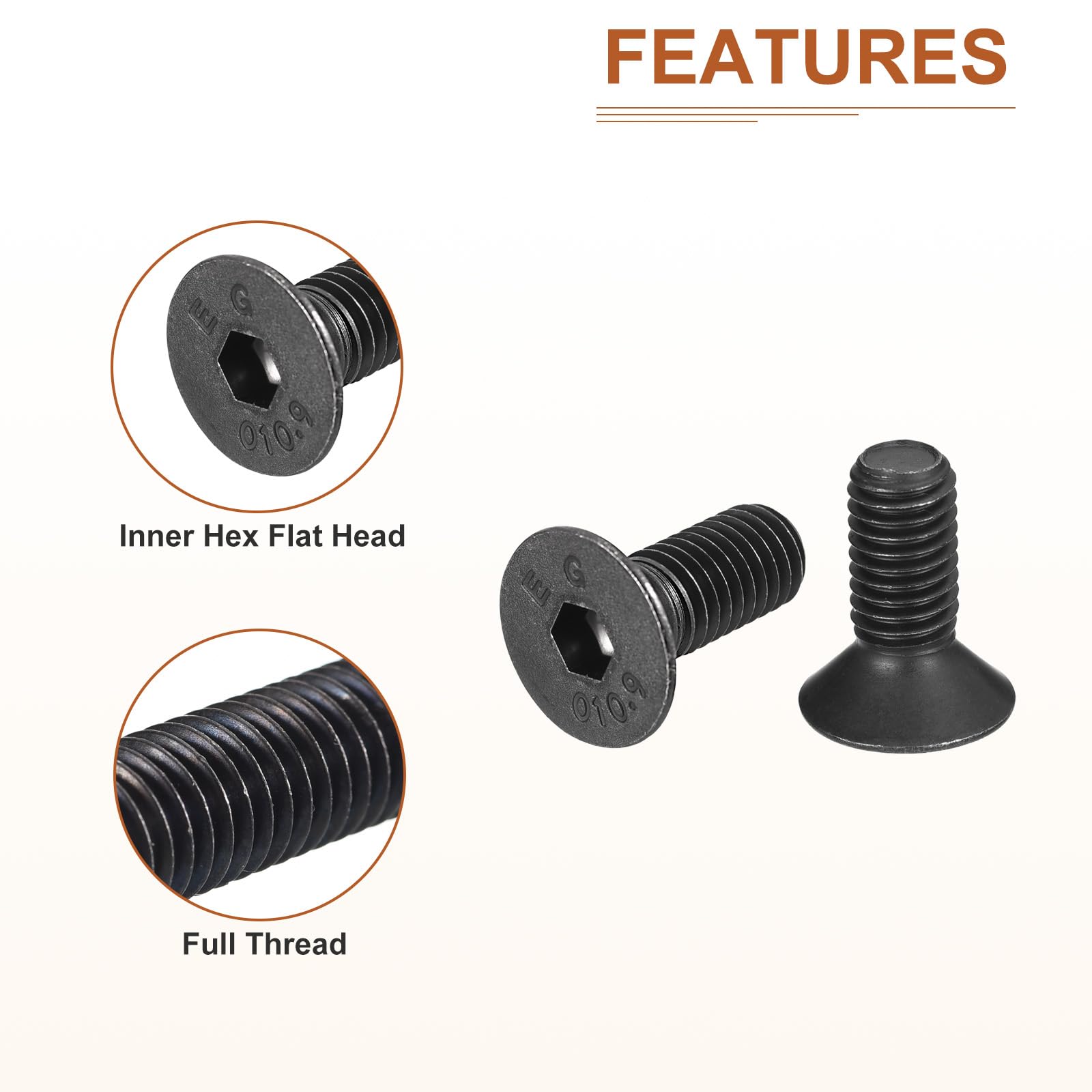 DTGN M8-1.25x20mm Flat Head Socket Cap Screws, 25 Pack Hex Socket Flat Head Screws Carbon Steel Black Oxide, Full Thread - Image 4