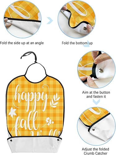 Miniatura 6 de QueenKer Adult Bibs for Eating, Happy Fall Y'all Waterproof Clothing Protector Washable Adult Bib with Crumb Catcher for Elderly Men and Women