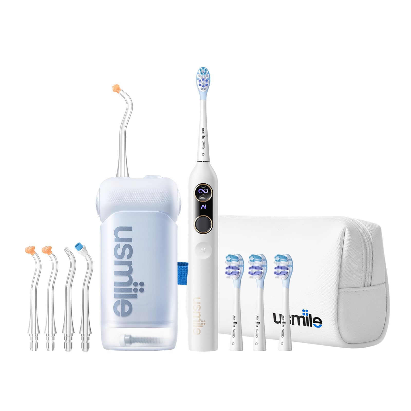 5-in-1 Bundle usmile C10 Portable Water Flosser Blue Y10 PRO Smart Electric Toothbrush White S-Type Nozzles Replacement Brush