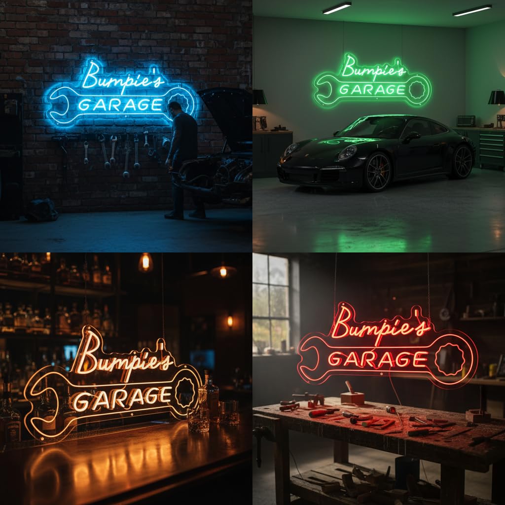 Cartello al neon personalizzato per garage, cartello luminoso a LED personalizzato con forma di chiave, decorazione da parete per meccanici di auto retrò, cartello luminoso per grotta o officina