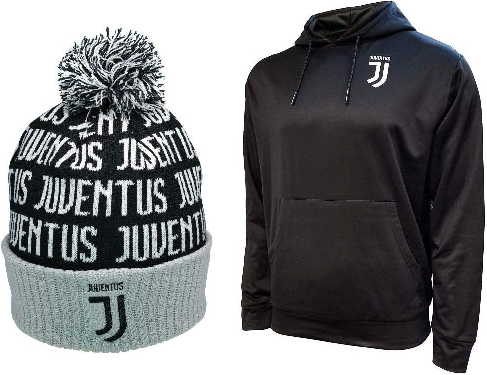 Icon Sports Compatible with Juventus Soccer Hoodie and Beanie Combo 66-Large