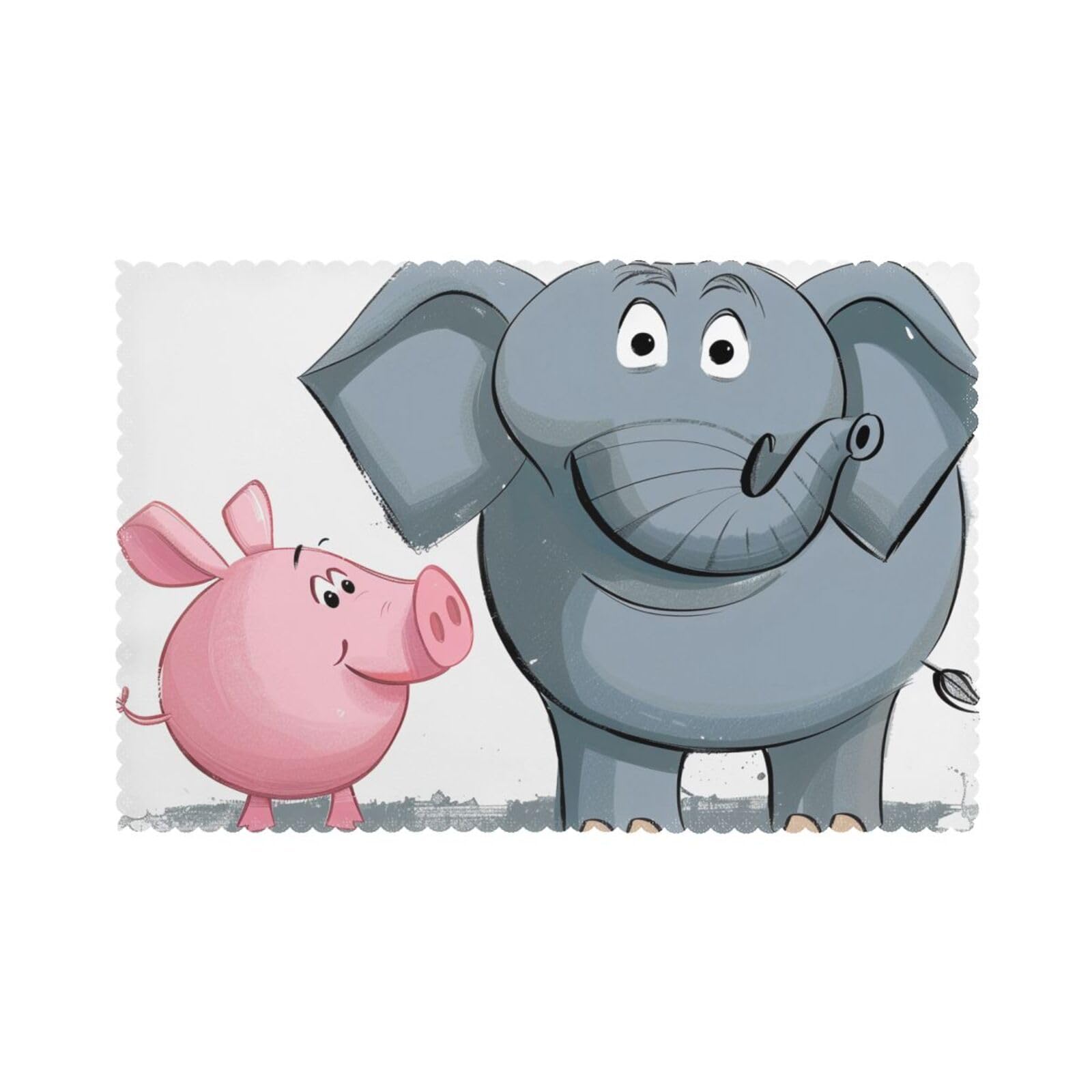 Elephant and Piggie Printed Placemat Heat Resistant Place Mats Set of 6 PCS Washable Kitchen Table Mats, 12x18 Inch