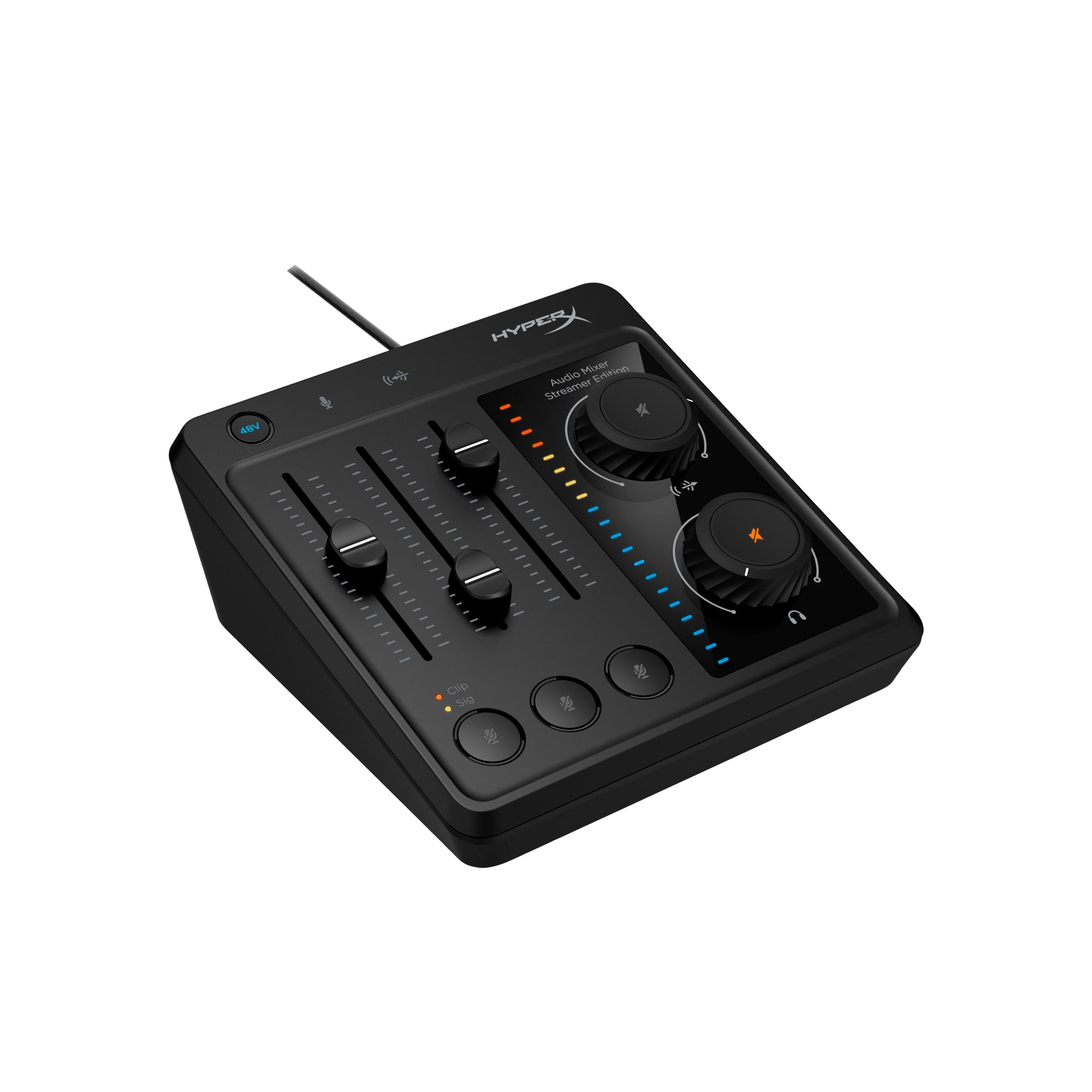 HyperX Audio Mixer - Mezclador de audio para streaming, gaming, control de volumen, alimentación Phantom 48v, incluye cables XLR, USB, 3.5mm, Negro