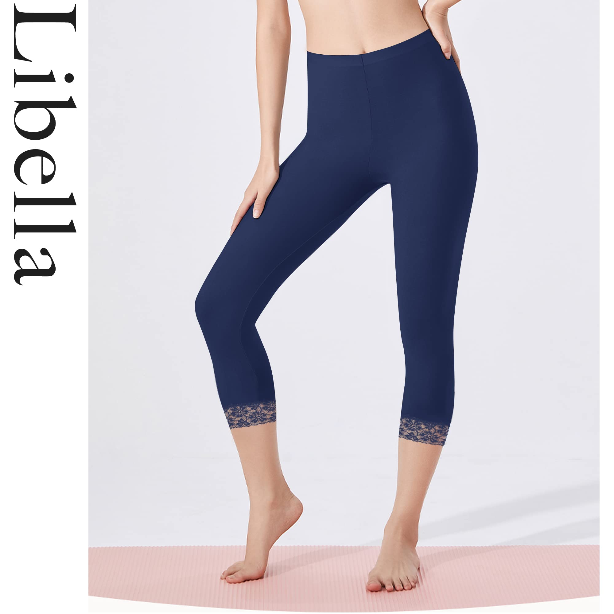 Libella Donna Leggings 3/4 Pantaloni con Pizzo Pantaloni Capri in Cotone con Vita Alta Pantaloni Fitness Slim Colorati Multicolore 4166