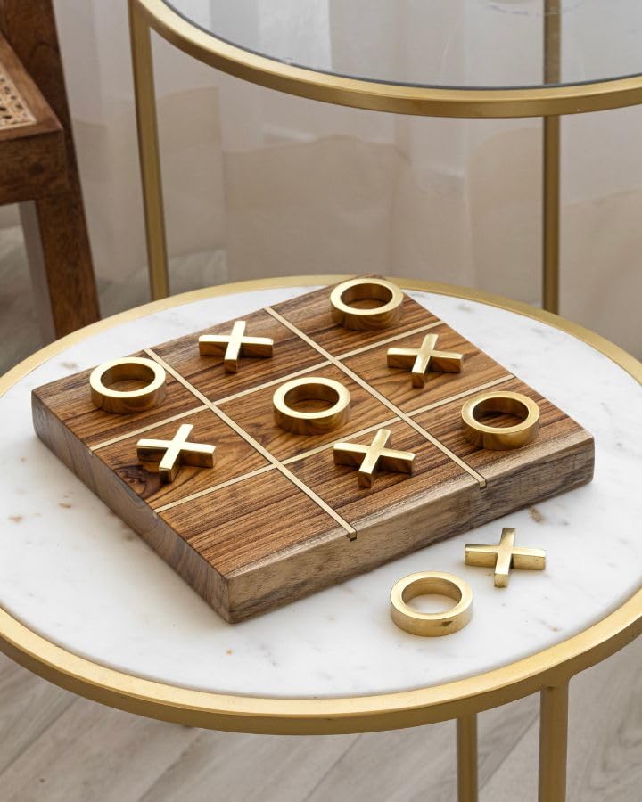 MARBLEOUS Wooden Tic Tac Toe Game, Tic Tac Toe Game (with Brass XO), Board Game for Kids & Adults, Table Decor (B0C3J8BYGC) Amazon Price History, Amazon Price Tracker