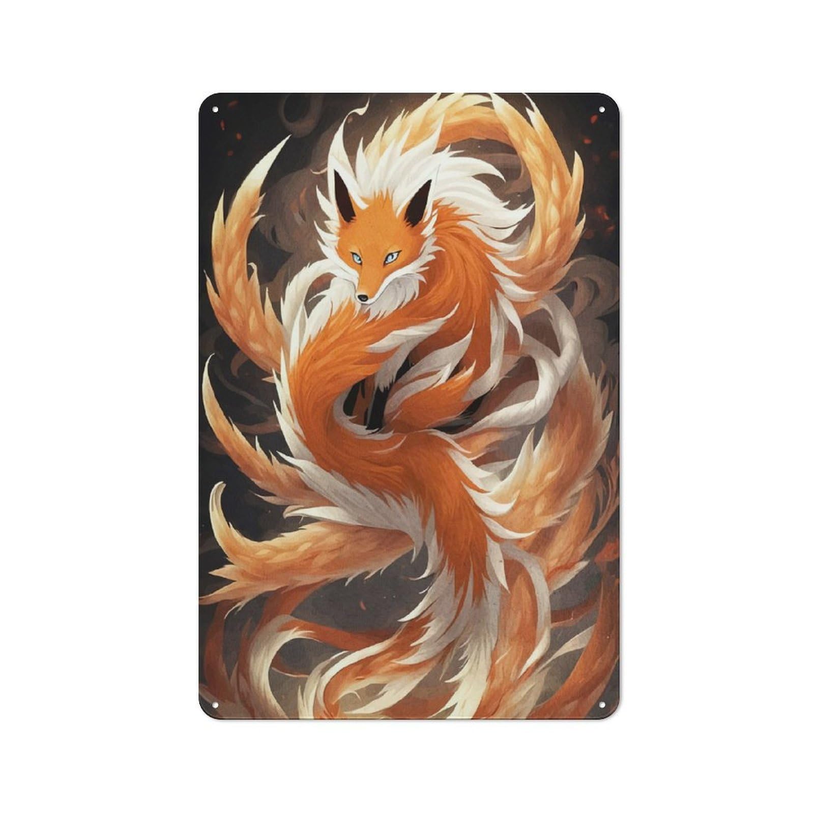 Junmoney Style-23 Nine-Tailed Fox Animal Workshop Style Metal Wall Decor 30X20cm, Decorative Metal Plaque For Garage, Hobby Room, Office Or Man Cave