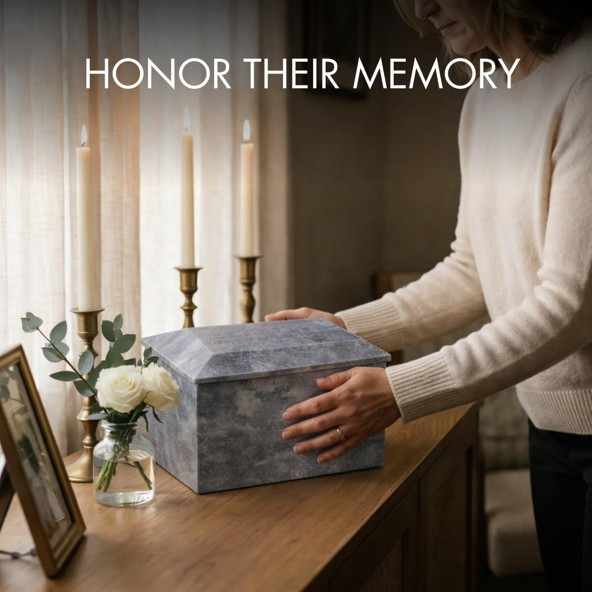 Bey-Berk Deering Moments Marble Cremation Memorial Urn for Human Ashes Adult Size (Grey)