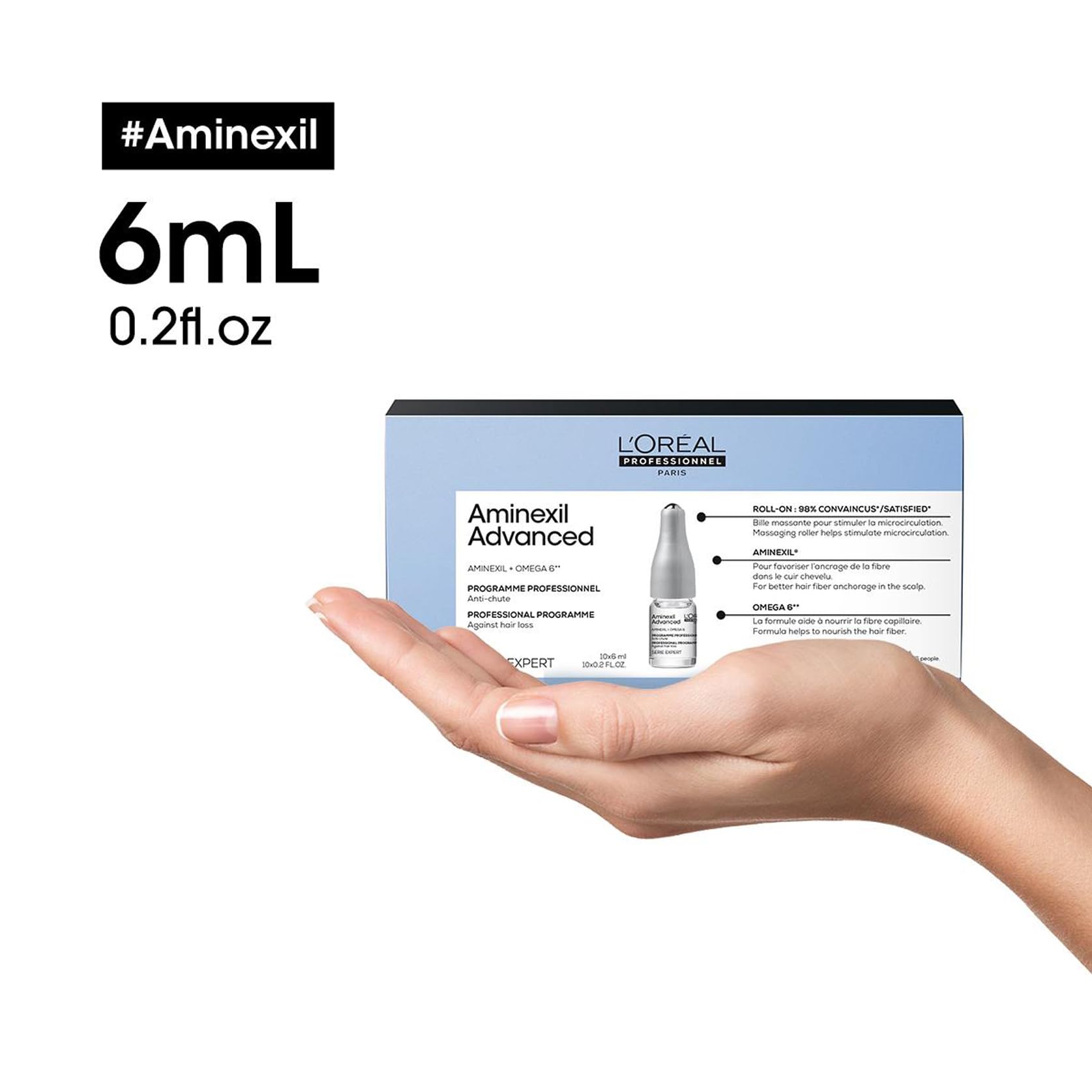 L'Oréal Professionnel, Tratamiento Anticaída para un Aspecto Más Denso y con Más Cuerpo, Aminexil Advanced, 10x6ml