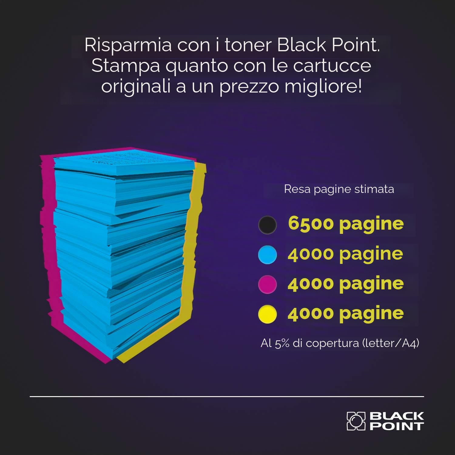 BLACK POINT Set di 4 Cartucce Toner di qualità superiore per TN423 TN421 TN-423BK TN-423C TN-423M TN-423Y TN-421BK per Brother MFC-L8690CDW MFC-L8900CDW DCP-L8410CDW HL-L8260CDW HLL8360CDW DCPL8410CDN