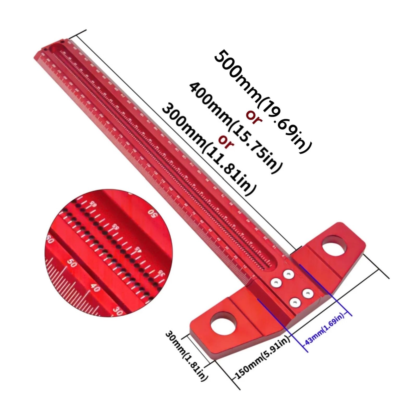 60-500MM Precyzyjny linijka do znakowania w kształcie litery T, stop aluminium, linijka do znakowania drewna, luksusowa linijka do znakowania z przekreślonymi otworami(TS-400)
