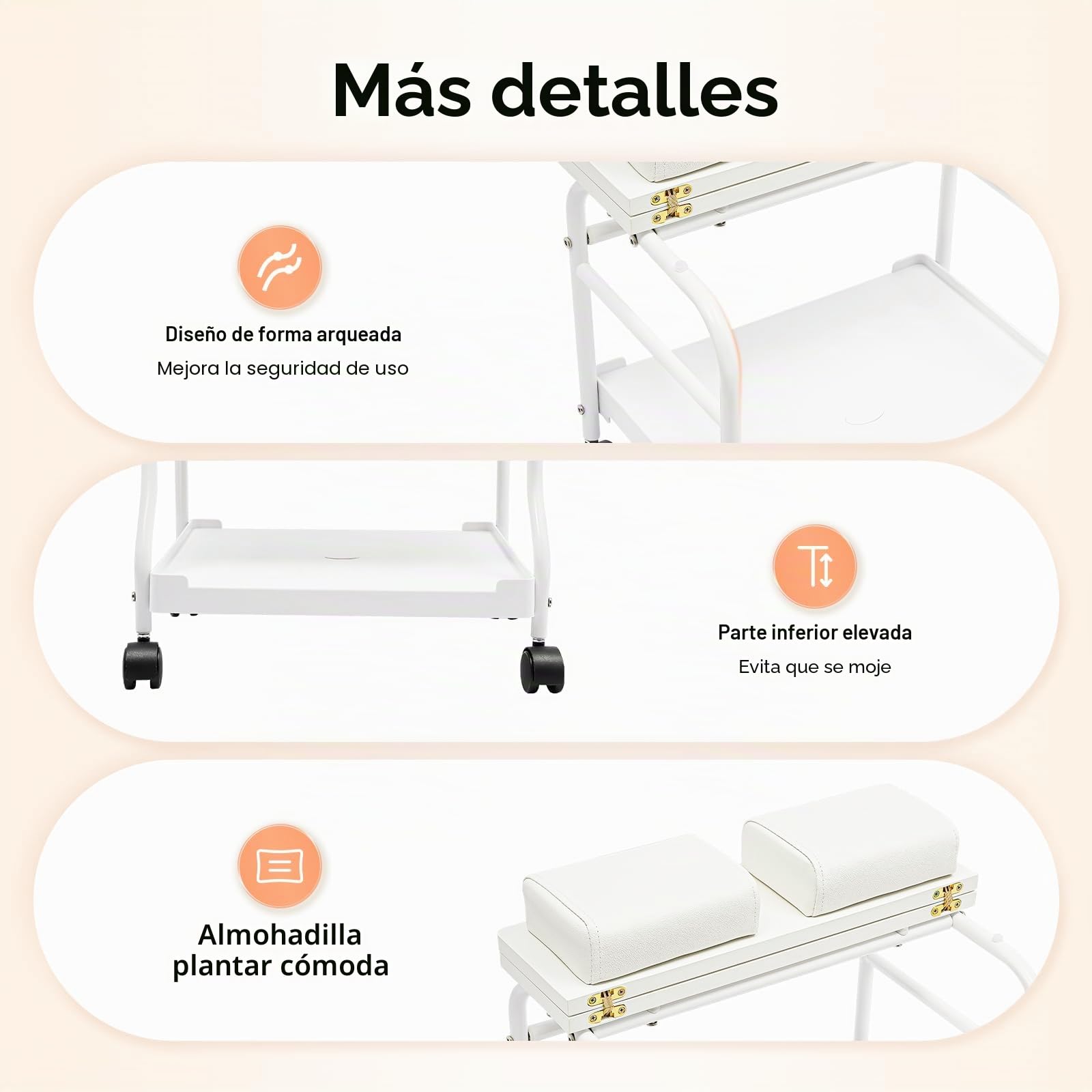 Carritos de Salón, Carrito Portátil, Pedicura, Manicura, Salón de Belleza, Baño de Pies, Reposapiés Spa, para Salones de Belleza, Clínicas Médicas, Salones de Peluquería, Baños, Casa, 50 x 42 x 47 cm,