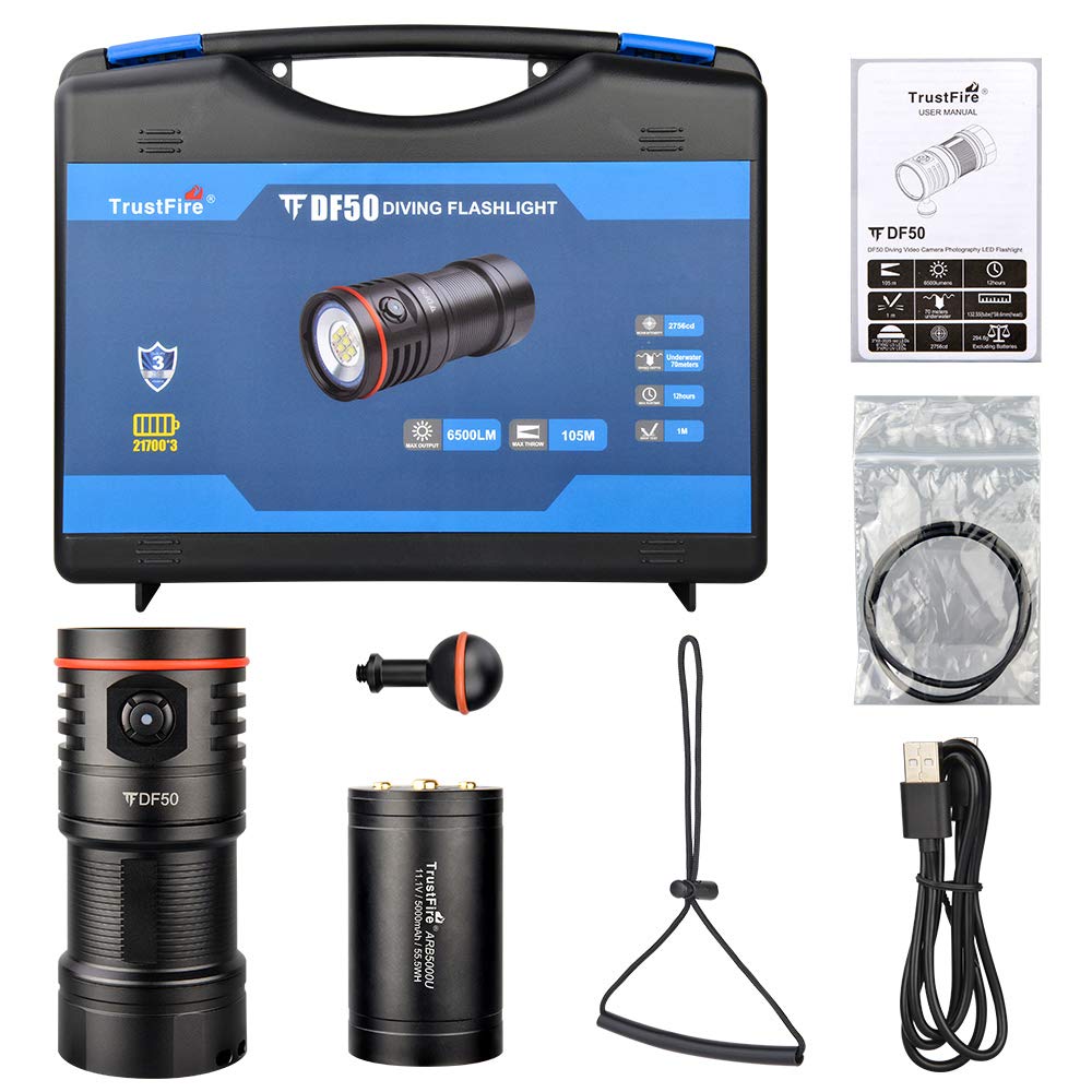 Lampe de plongée,TurstFire lampe de plongée LED, lampe de plongée LED, IPX8 étanche lampe de poche sous-marine avec batterie, lampe de plongée 4 modes d'éclairage