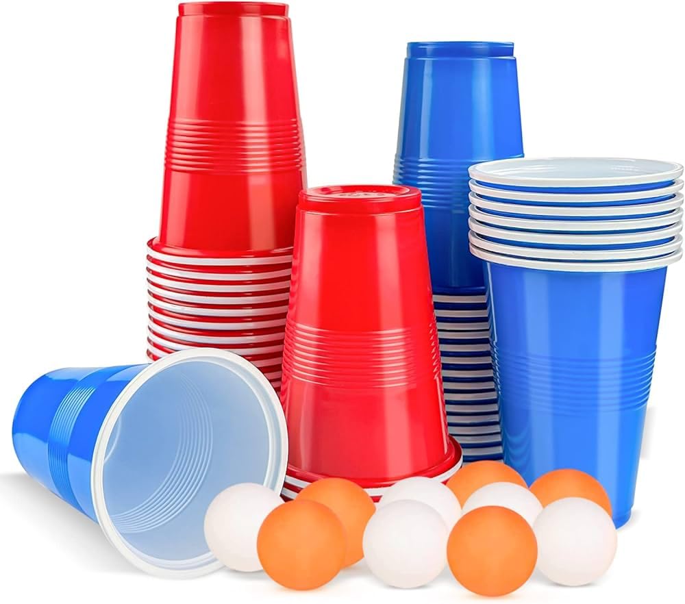 Tickles Pack of 40, Beer Pong Glasses with Free Ping Pong Balls Set, Easy Grip Reusable Drinking Party Cups for Iced Tea, Punch, Cocktail, Couple, Ladies Games (Color: Red & Blue Size: 475 ml) 3