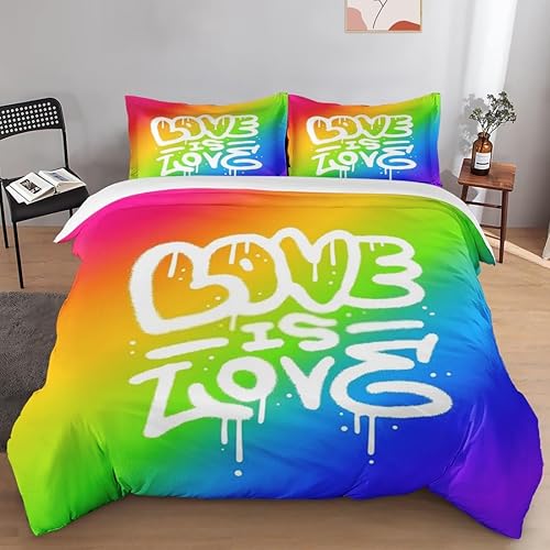 Juego de funda de edredón Love LGBTQ Pride Rainbow para niños y adultos, decoración de dormitorio, juego colorido de funda de edredón urbana tamaño