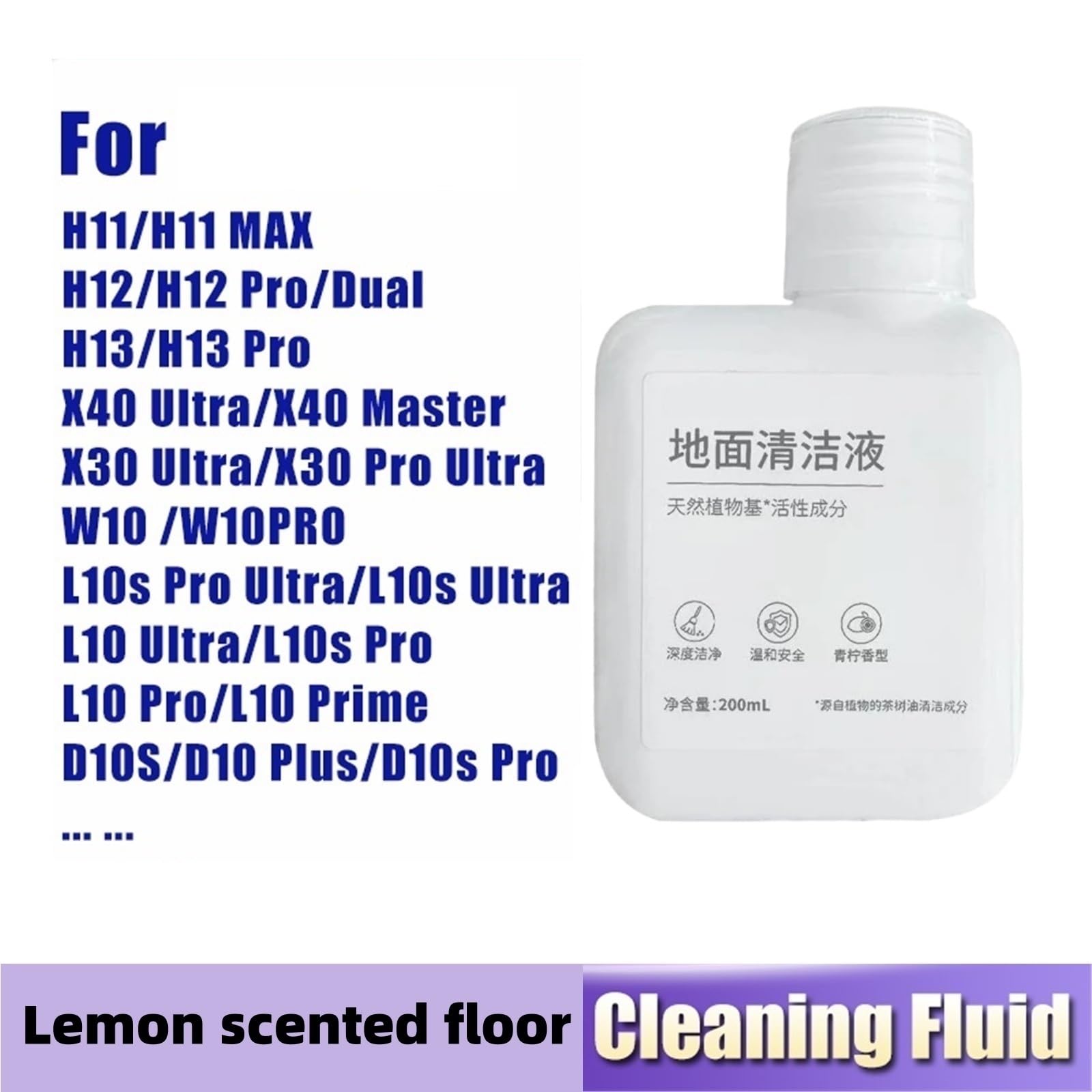 Solución de limpieza de 200 ml, compatible con Dreame X50 Ultra/X40 Ultra/X30 Ultra/H11/H11 Max/H12/H13/H12 Pro, limpiador multiusos for suelos.(200mlx10)