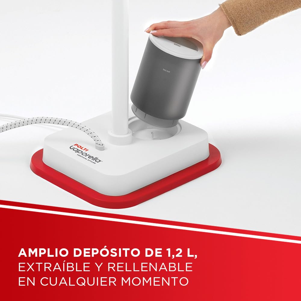 Polti Vaporella Vertical Styler GSF80R, Plancha de Vapor Vertical de Pie, Autonomía Ilimitada, Potencia de 2000 W, Calentamiento en 30 Segundos, Blanco y Rojo