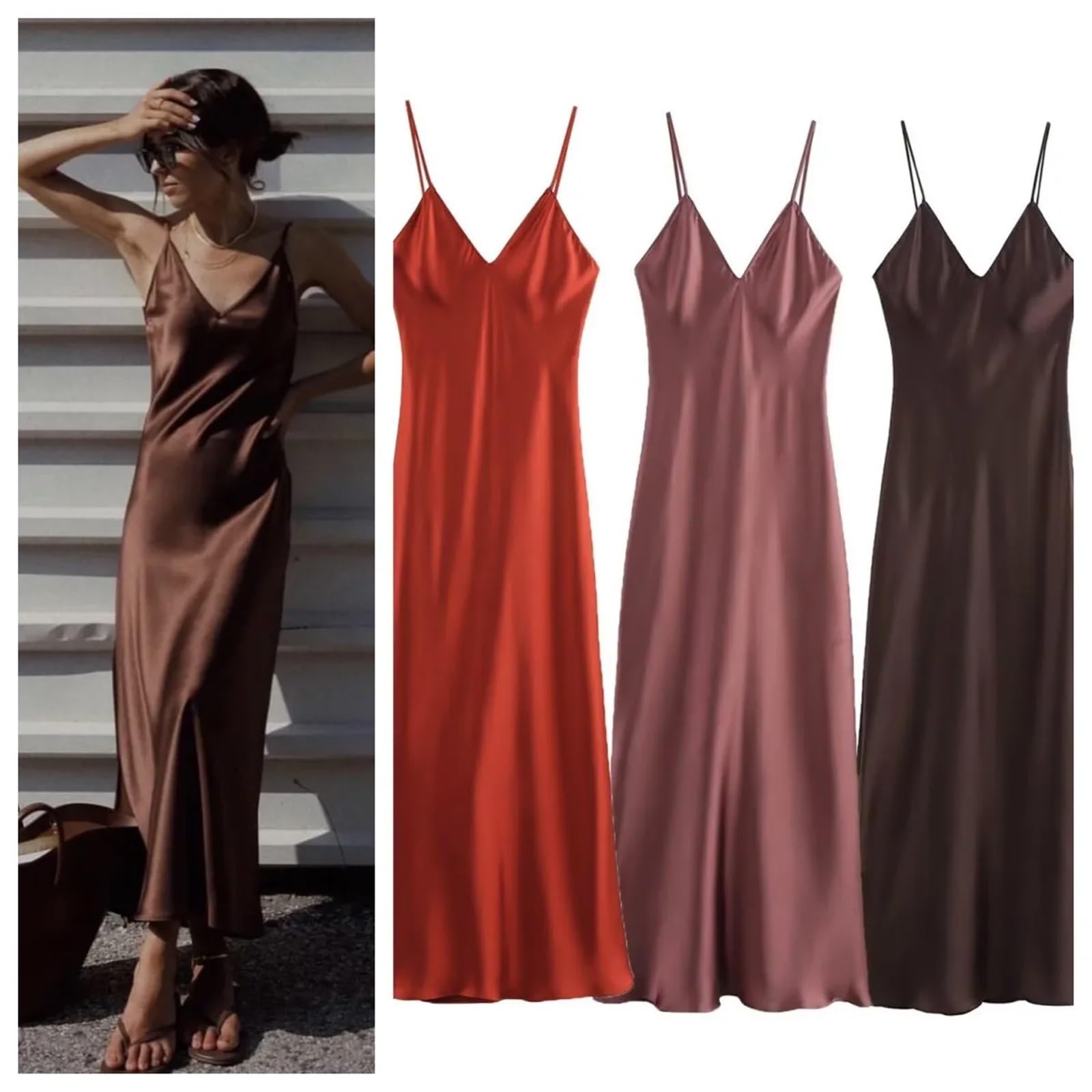 Abito con Spalline Sottili Elegante Abito da Donna in Raso di Seta con Texture Sexy e Sottoveste Senza Schienale for Feste per L'Estate
