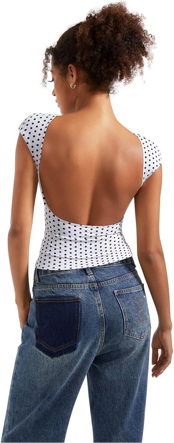 SUUKSESS Women Backless Sexy Going Out Tops Double Lined Open Back Y2k Basic Tee Shirts - Image 4