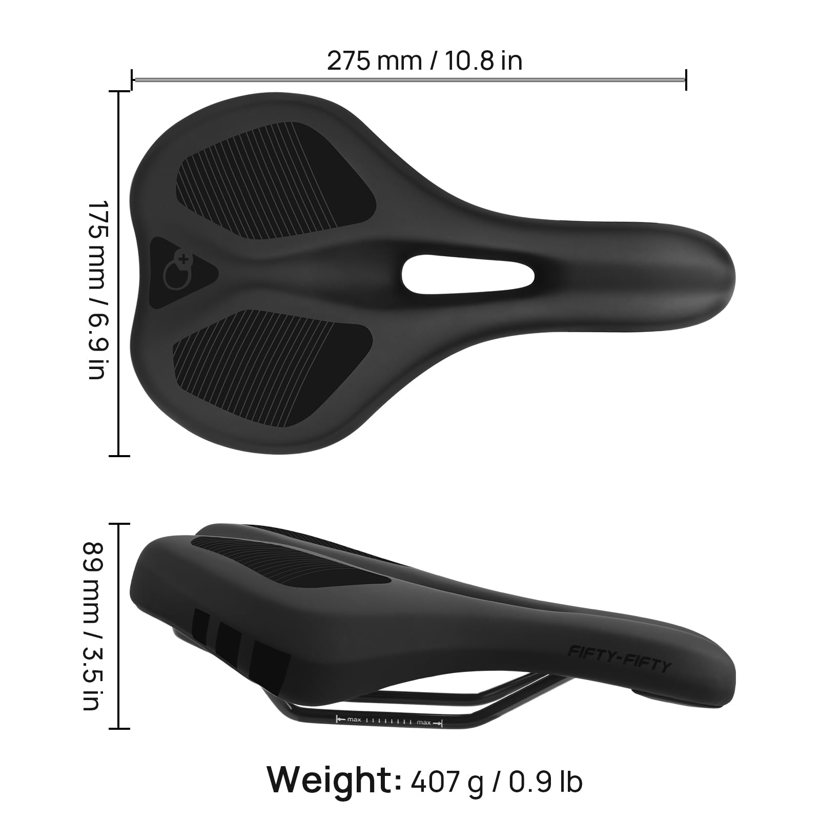 FIFTY-FIFTY Mountainbike Sattel, Bequemer Memory Foam Gepolsterter Fahrradsitz, Atmungsaktiv Wasserdicht Fahrradsattel für Herren und Damen, Kompatibel mit MTB, Rennrad, E-Bike