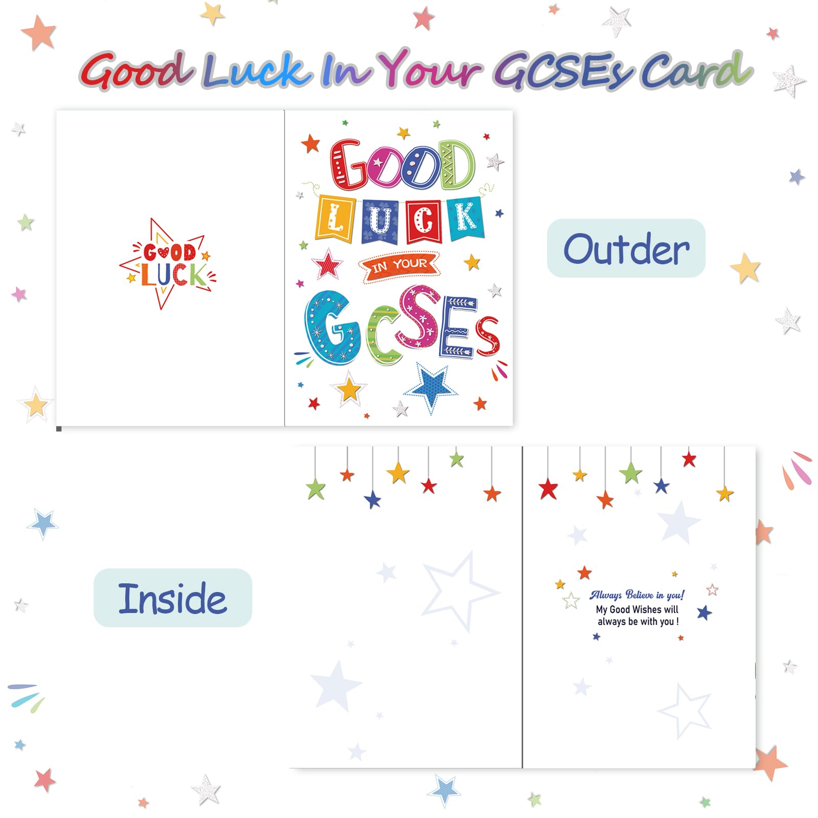 HOWAF GCSE Good Luck Gift for Boys Girls Good Luck GCSE Card GCSE Good Luck Card Exams Card with Envelope & Exam Gifts Four Leaf Clover Keyring Keychain Motivational Inspirational Positive Gifts - Image 3