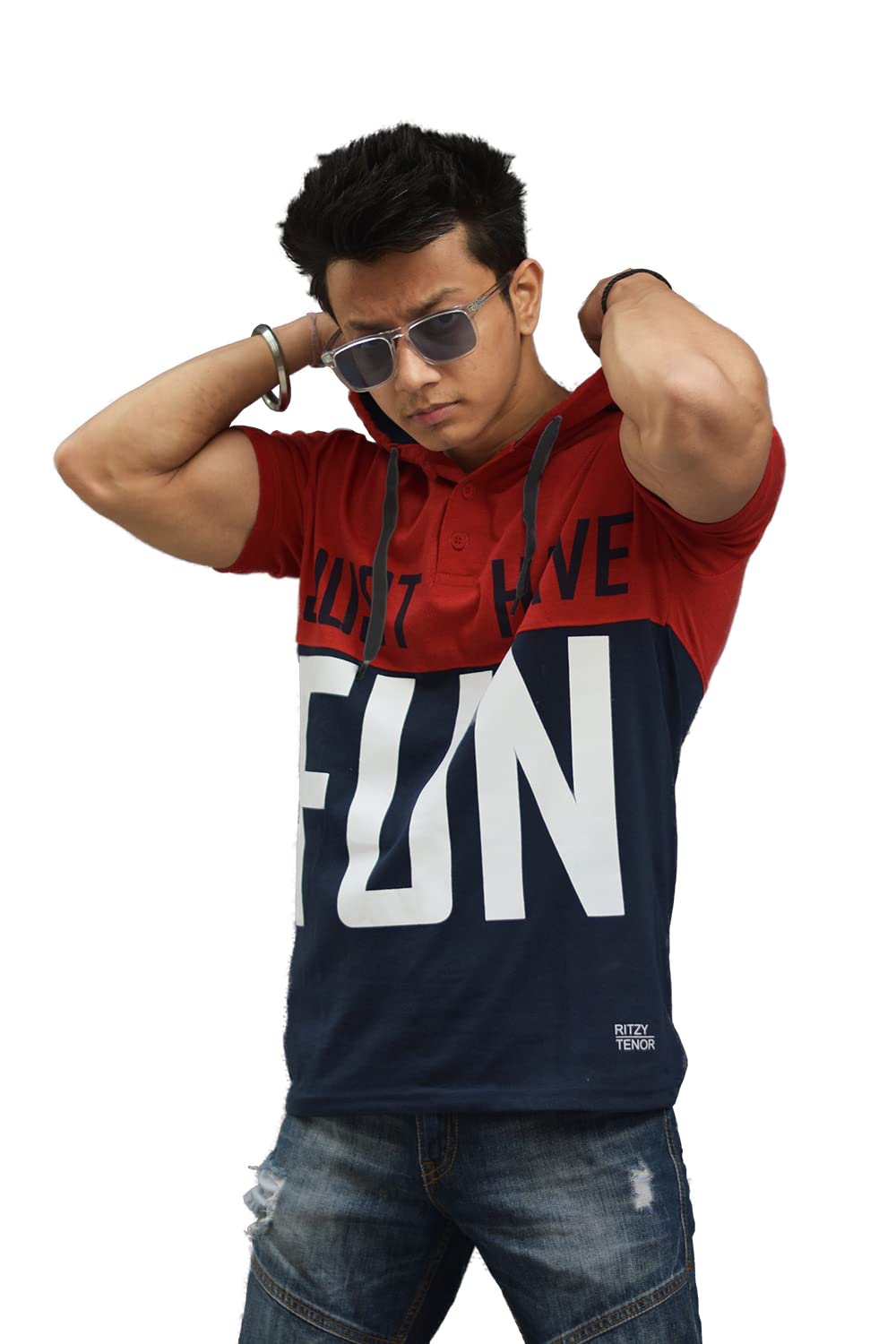 JUARI BE A GENTLEMAN Half Sleeve Hooded Yellow Printed Ritzy Tenor Edition T-Shirt (Medium, Multi), Men, Regular Fit