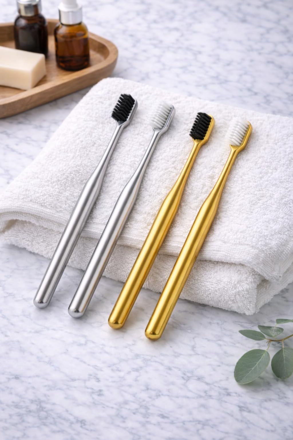 Pickliin Luxury Toothbrush | Premium Metal coated Handle Manual Toothbrush | Soft Bristles | PACK OF 4 | MIX COLOR Gold Black and Silver Black ToothBrush Elegant Reusable Tooth Brush for all Age Groups Home & Travel-image-19