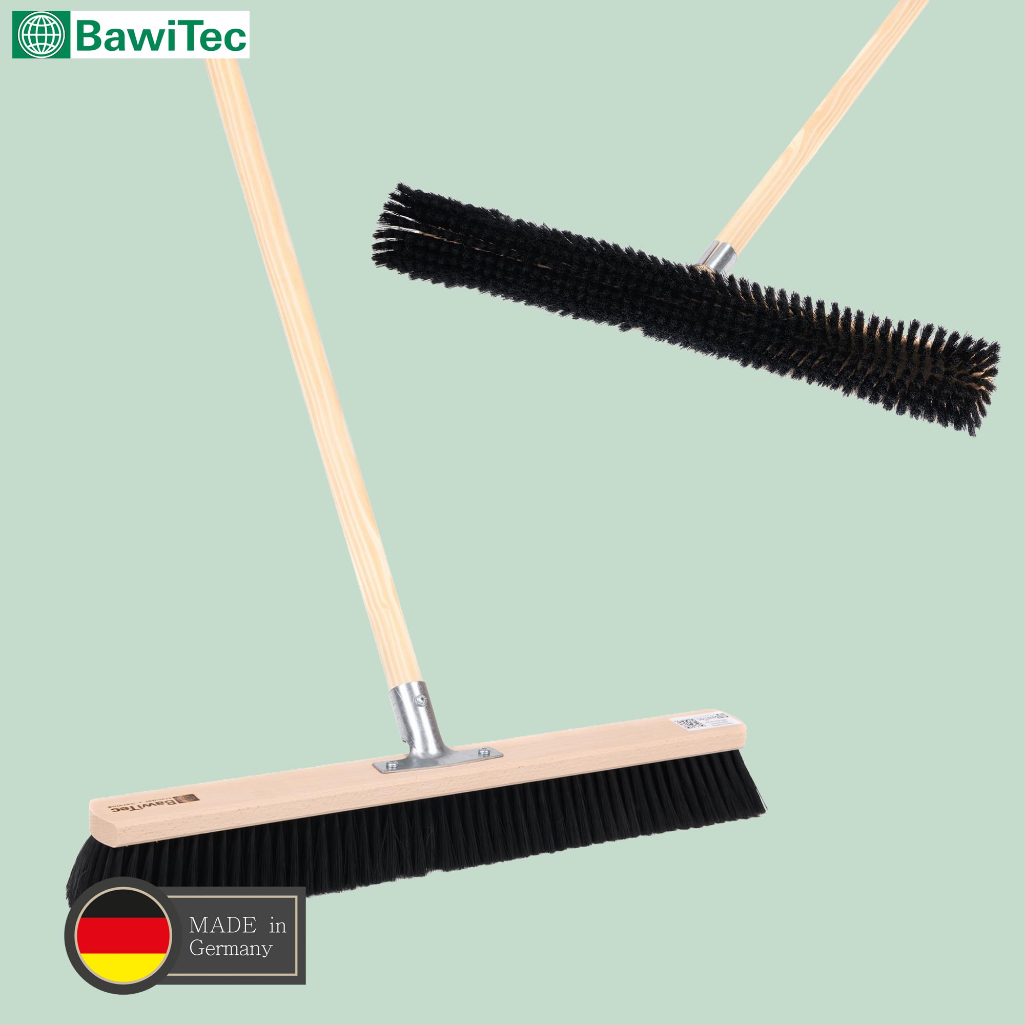 Profi Saalbesen weiche Kunsthaar Borsten 100cm mit Stiel 160cm Lang Besen | Mit Geräte-Holzstiel Ø28mm, Stabiler Metall-Stielhalter, Für glatte Böden, Für Innenbereiche
