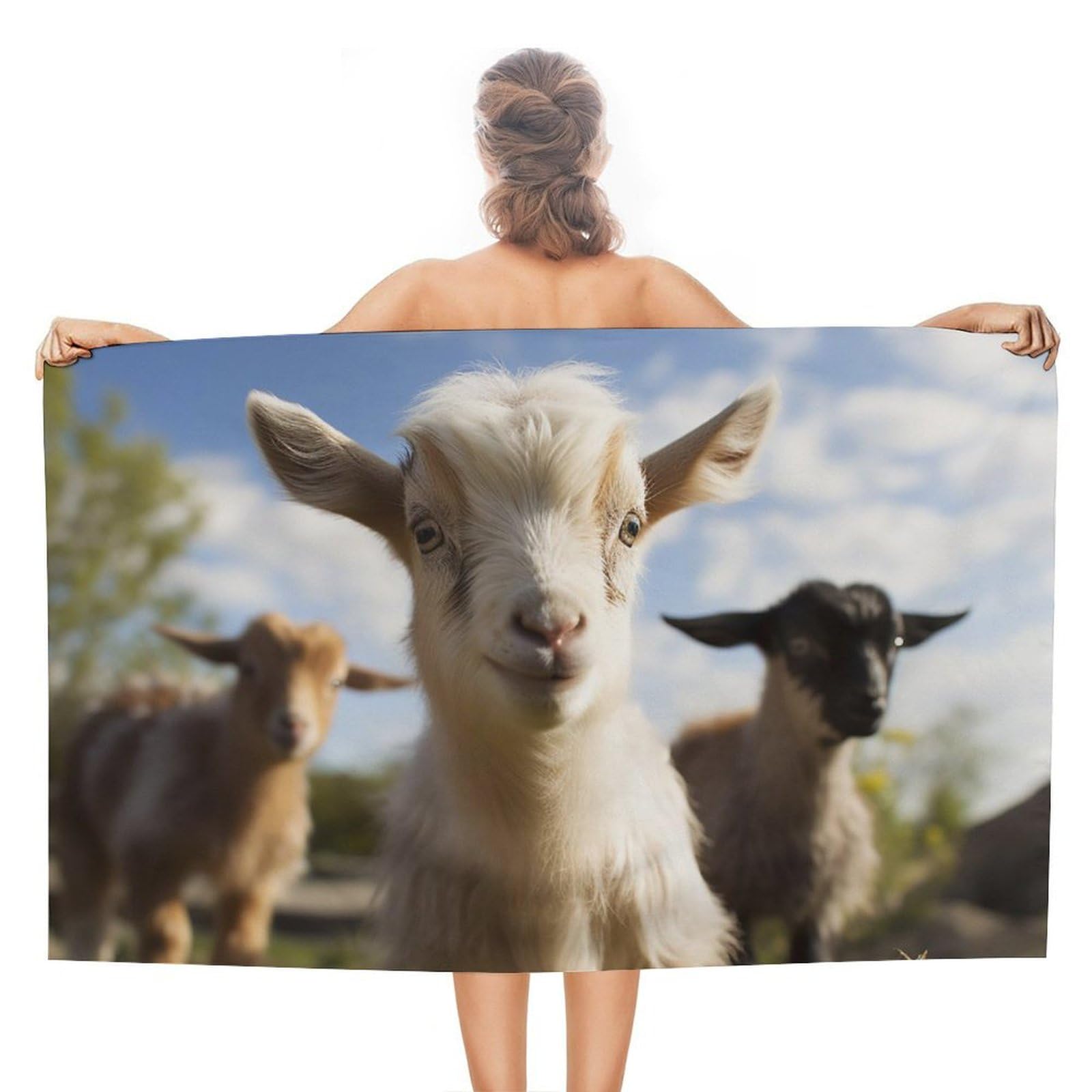 LSRCPD Beach Towels Cute Goat Camping Yoga Swim Swimming For Adults Women 80X130Cm