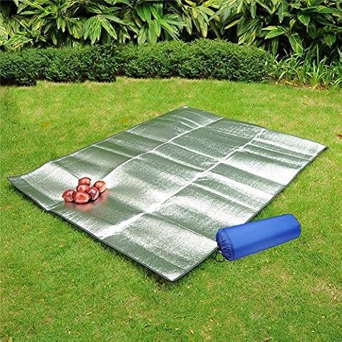 Keersi Double Side Large Picnic Blanket Rug Waterproof Portable Foldable Aluminum Foil Sleeping Mattress Beach Cushion BBQ Pad for Outdoor Camping Yoga Lawn Mat Moistureproof (200x200cm) Cover