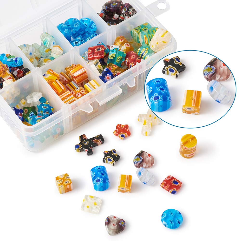 PandaHall 5 strengen handgemaakte Millefiori glazen ronde kralenstrengen 10 mm lampwork glazen kralen met enkele bloem voor doe-het-zelf sieraden maken, willekeurige gemengde kleur