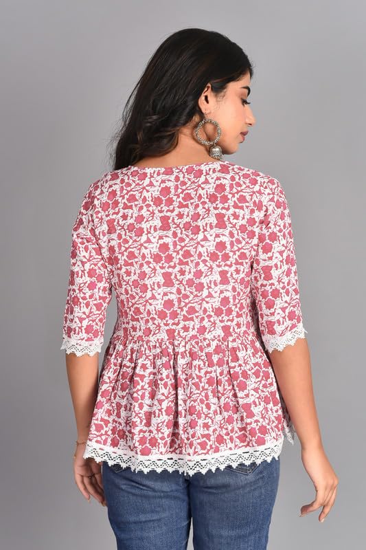Image of KURTARI Women's Cotton Floral Anarkali Kurti Top | Printed Tunic Short Kurti for Women | Casual Party Ethnic Top