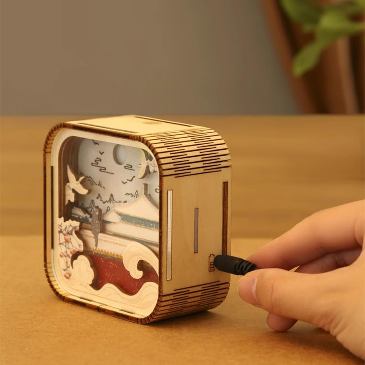 Luz nocturna de madera, el gato de la Ciudad Prohibida espera la nieve, luz de ambiente de dormitorio, luz nocturna de madera para acompañar la luz de dormir, luz de tallado de madera simple