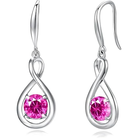 FANCIME Dangle Drop Earrings 925 Sterling Silver Dainty Infinity Round Gemstone Birthstone Jewelry Birthday Gifts for Her Women