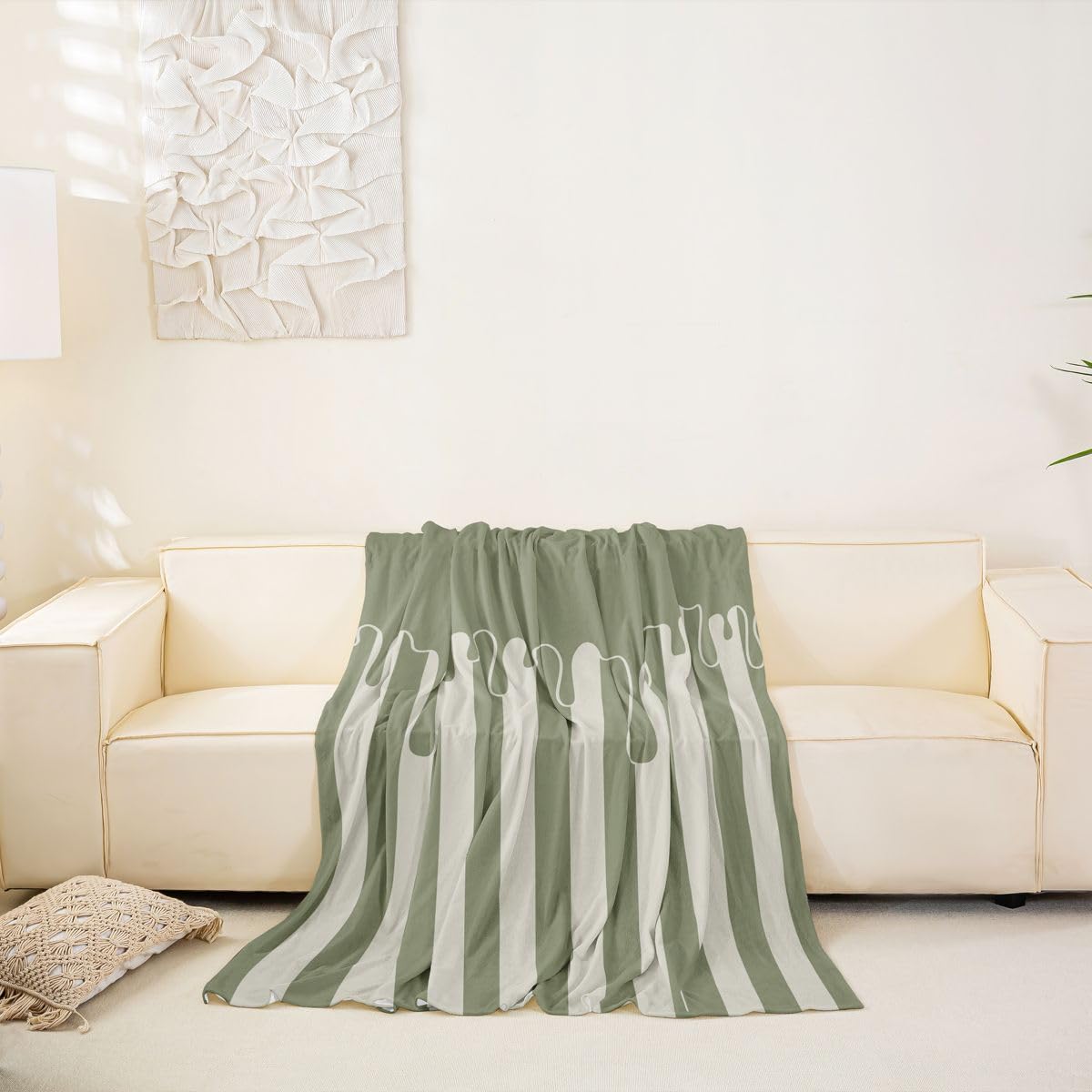 Homewish Housse de Canapé 180 x 300 cm Rayé Vert Sauge