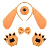 GANSHAYA 4 Pcs Dog Hero Costume Include Dog Ears Headband,Nose,Bowtie and Gloves for Men Women Halloween Book Character Dress Up
