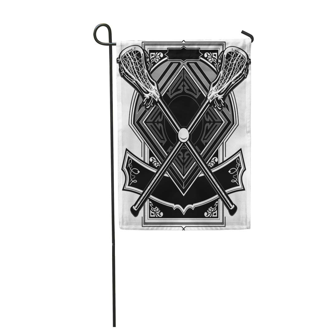 Semtomn 28"x 40" Garden Flag Base Lacrosse Sticks Equipment and Ball on Ornate Graphic Bat Clipart Drawing Game Home Outdoor Decor Double Sided Waterproof Yard Flags Banner for Party