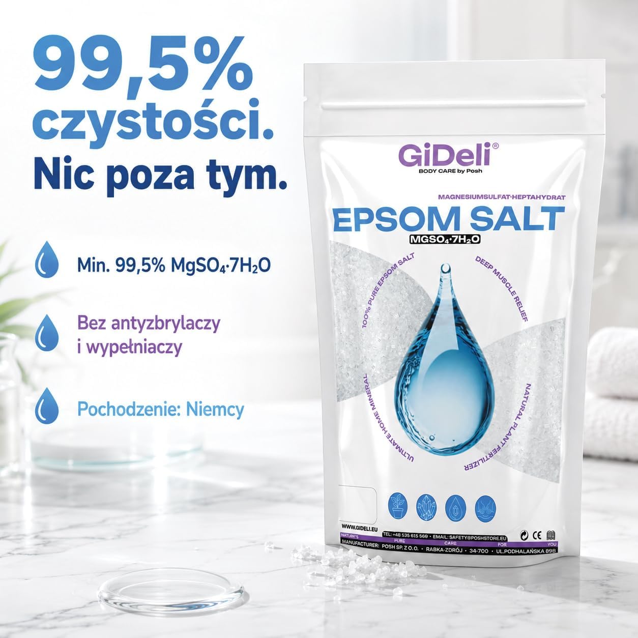 GiDeli соль для ванн Эпсом горькая соль чистый сульфат магния гептагидрат фармацевтического качества 1 кг